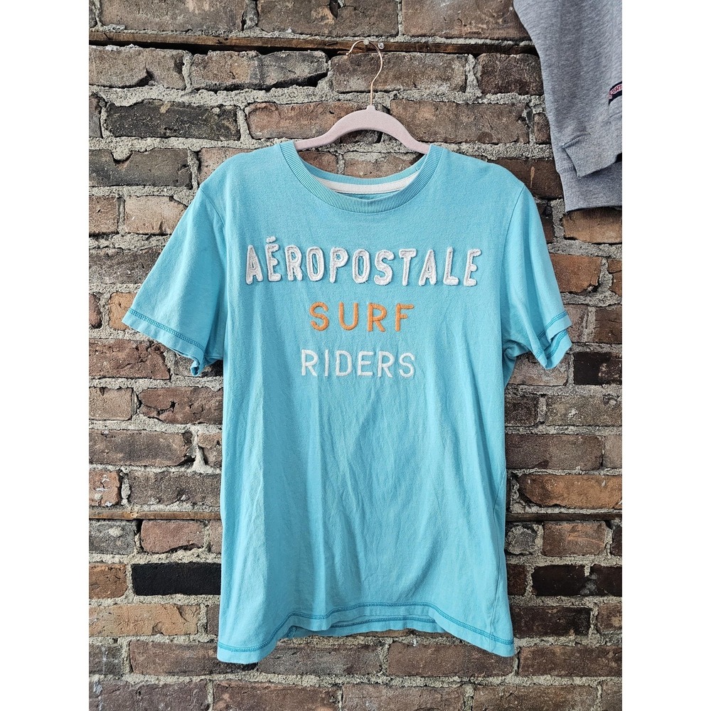Aeropostale Surf Riders‎ Shirt Mens Medium Blue Embroidered Graphic Tee T-Shirt